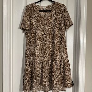 A New Day Brown Animal Print Mini Babydoll Dress Size Large